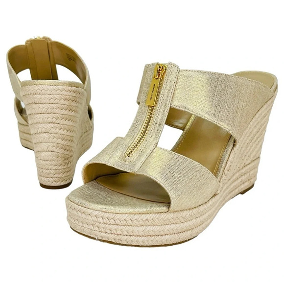 Michael Kors Bradley Gold Shimmer Womens Espadrille Wedge Sandals Size 10M - Picture 11 of 13